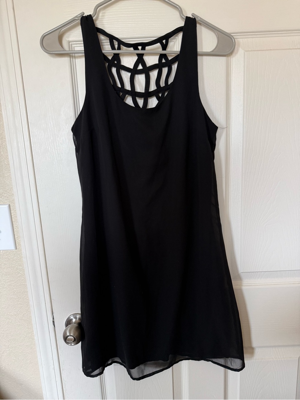 Black Sleeveless Mini Dress with Lattice Back
